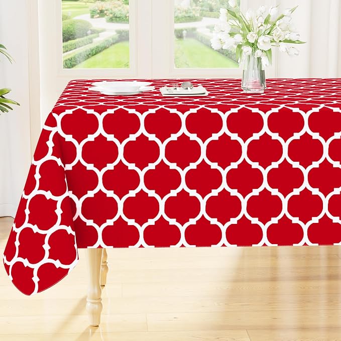 Smiry Rectangle Table Cloth, Waterproof Vinyl Tablecloth with Flannel Backing for Rectangle Tables, Wipeable Spillproof Plastic Tablecloths for Dining, Camping, Indoor and Outdoor (60"x102", Red)