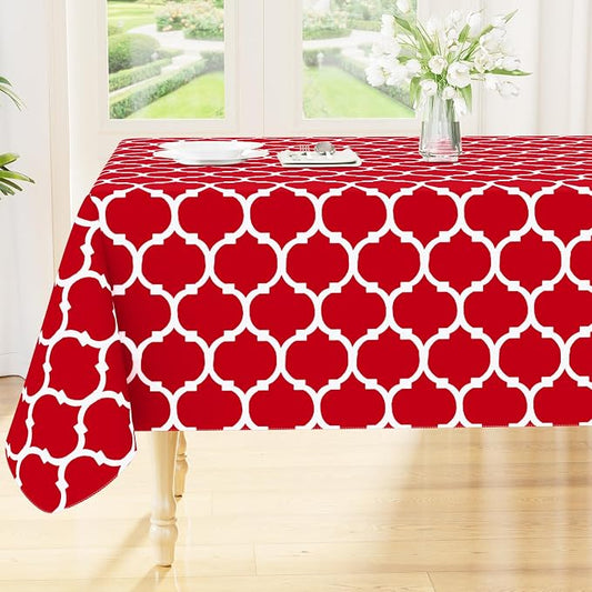 Smiry Rectangle Table Cloth, Waterproof Vinyl Tablecloth with Flannel Backing for Rectangle Tables, Wipeable Spillproof Plastic Tablecloths for Dining, Camping, Indoor and Outdoor (60"x102", Red)