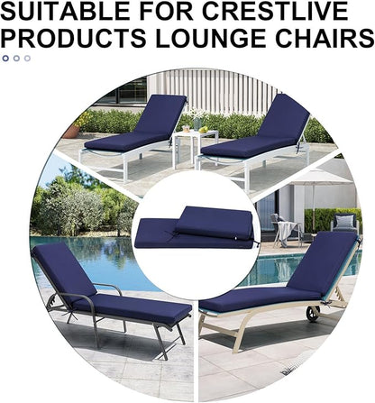 Crestlive Outdoor Chaise Lounge Cushions, 3 Years Fade Resistant Water Resistant Lounge Chair Cushion, 72''L x 21''W, Set of 2, Navy