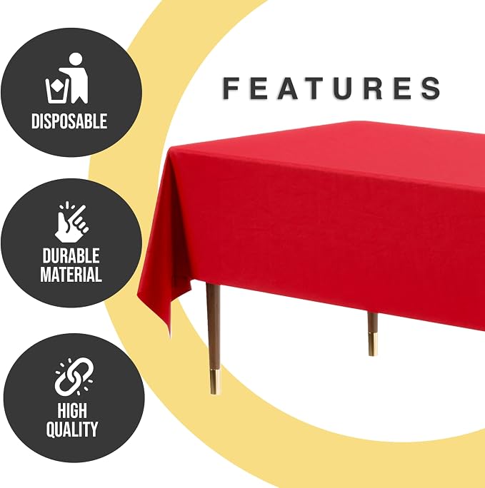 Exquisite Party Solids 66% Thicker Premium Plastic Table Cloth Rectangle Table Cover 0.5 Mil 12 Pack Red Table Cloth 54 Inch x 108 Inch Disposable Tablecloth Won't Tear Easily Like Cheap Thin Brands
