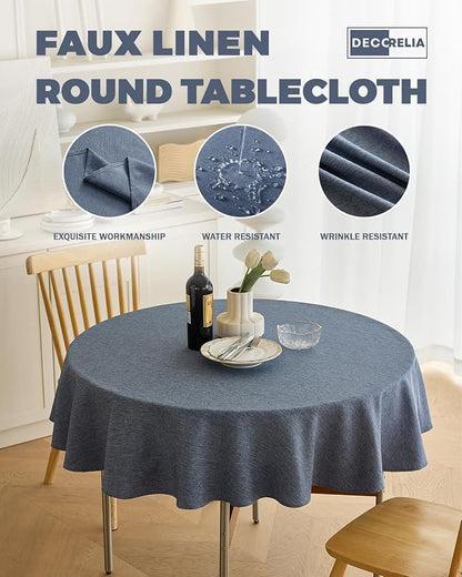 Decorelia Waterproof Round Tablecloth for Round Dining Table, Decorative Rustic Soft Wipeable Table Cloths Cover Indoor Outdoor Use for Holiday,Wedding, Kitchen (70 Inch,Round (4-6 Seats),Denim Blue)