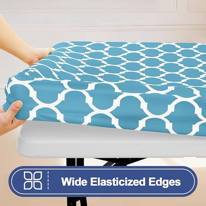 Smiry 2 Pack Rectangle Table Cloth 4 Foot, Waterproof Elastic Fitted Tablecloths, Windproof Washable Polyester Table Cover for Picnic, Camping, Outdoor (Light Blue, 30"x48")