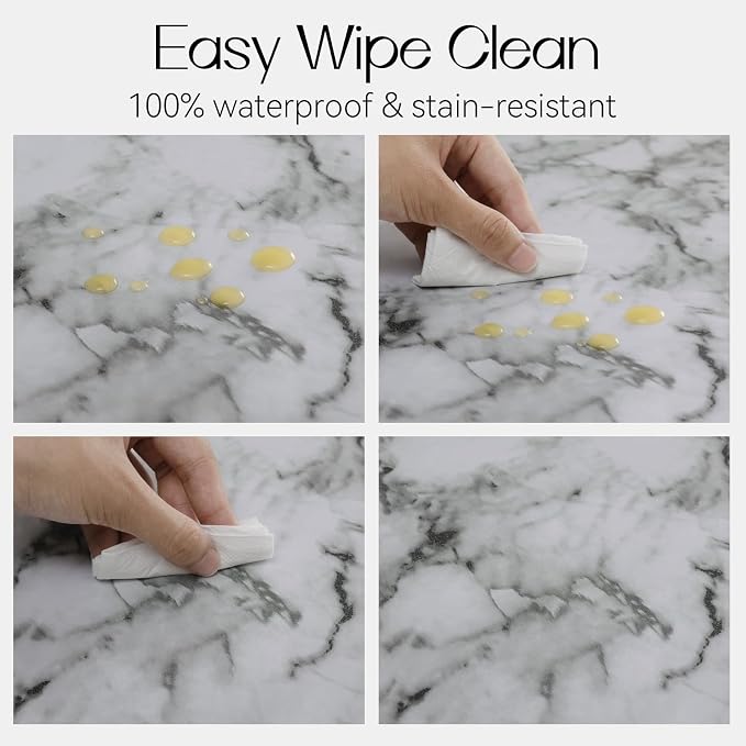 Romanstile Round Fitted Vinyl Tablecloth with Elastic Edge 100% Waterproof | Table Covers for 45"- 56" Tables, Wipeable Flannel Backed Plastic Table Cloths for Dinner, Picnic, Camping, Outdoor, Marble