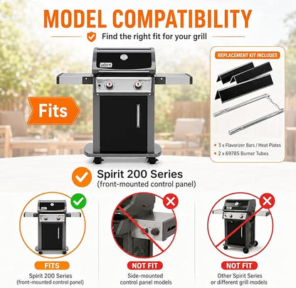 Spirit e210 Grill Parts, 7635 Flavorizer Bars and 69785 Grill Burner for Weber Spirit E210 E220 S210 S220 with Front Control, GS4 Spirit ll Parts, Gas Grill Flavor Bars and Burners