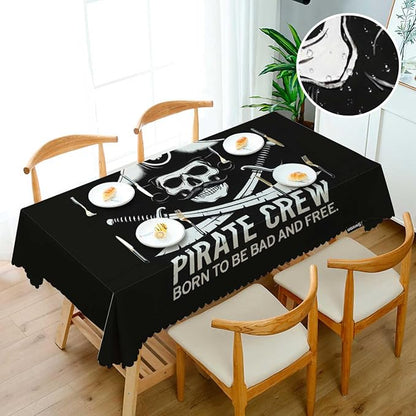Swono Tablecloth 52"X70" Pirates Crew, Pirates Skull Crossed Sabers Black Rectangle Table Cover Anti-Oil Tablecloth for Dining Tables, Parties, Wedding and Banquet Decoration