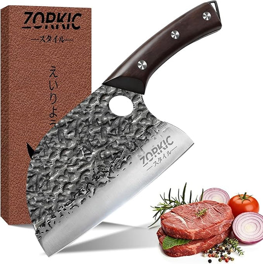 Butcher Knife, Hand Forged Serbian Chef Knife & Meat Cleaver & Viking Knife, Food Cutting Kitchen Knife for Home, Outdoor Cooking, Camping BBQ Gift for Men