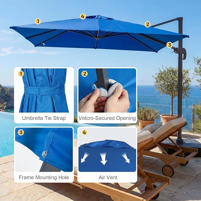 COWVIE Umbrella Canopy Replacement for 8 Ribs Patio Umbrella, Outdoor Table Parasol Replacement for Yard, Canopy Only