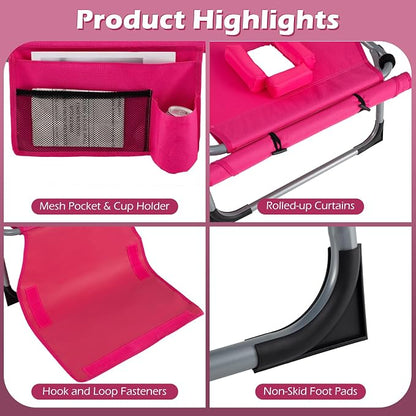 GYMAX Tanning Chair, 3 in 1 Sun Bathing Lounge Chairs with Face/Arm Holes & Side Pocket, Portable Lightweight Face Down Layout Tanning Chair for Outside, Beach, Backyard, Poolside (1, Pink)