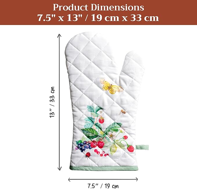 Maison d'Hermine Oven Gloves 100% Cotton Oven Mitt 7" x 13" with Loop Heat Resistant BBQ Cooking Gloves Baking Grilling Kitchen Hotel Home Farmhouse Spring Summer (Pack of 1, Printemps)