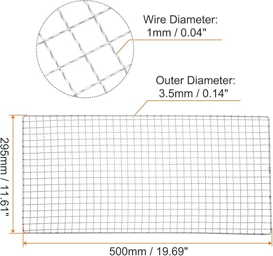 HARFINGTON Square BBQ Grill Net 29.5x50cm Electroplated Stainless Steel Barbecue Mesh Mat for Baking Smoking Charcoal Grilling Roasting