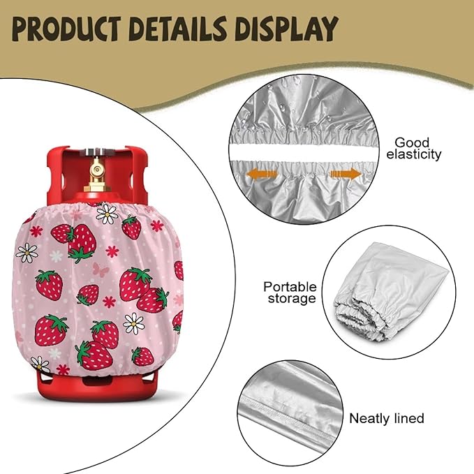 Strawberry Propane Tank Cover 20lb Gas Tank Cover Outdoor 600D Heavy Duty Waterproof Covers Fits Standard 20 lb Cylinder, 13.7'' x 16.5''