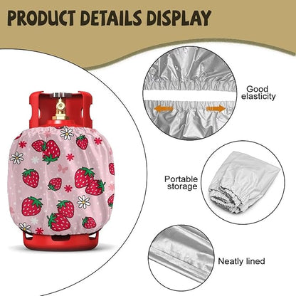 Strawberry Dual Propane Tank Cover 20lb Gas Tank Cover Outdoor 600D Heavy Duty Waterproof Covers Fits Standard 20 lb Cylinder, 13.7'' x 16.5''