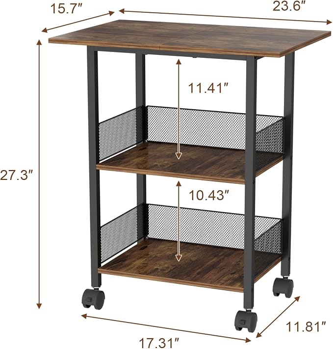 Bar Cart, Mobile 3-Tier Serving Cart with Lockable Wheels, Freestanding Wine Rack & Liquor Cabinet for Kitchen, Dining Room, Home Bar in Black