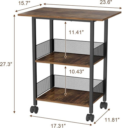 Bar Cart, Mobile 3-Tier Serving Cart with Lockable Wheels, Freestanding Wine Rack & Liquor Cabinet for Kitchen, Dining Room, Home Bar in Black