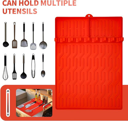 Silicone Grill Mat Compatible with Blackstone, Silicone Griddle Tools Mat with Drip Pad, Spatula Pad Griddle Accessories for Outdoor BBQ or Kitchen Countertop (Orange)