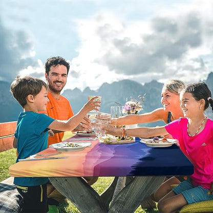 Picnic Table Cover with Bench Covers, Nature, 3PCS, 72 Inch | Full Elastic Edge Camping Tablecloth Waterproof Wipeable RV Outdoor Patio Park Essentials Drawstring Bag