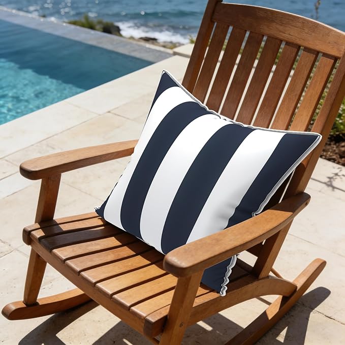 LVTXIII Outdoor Throw Pillow Covers Set of 2, Patio Waterproof Pillow Cases Fade Resistant Accent Pillow Covers for Home and Garden Furniture Decoration, 20"x20", Cabana Navy