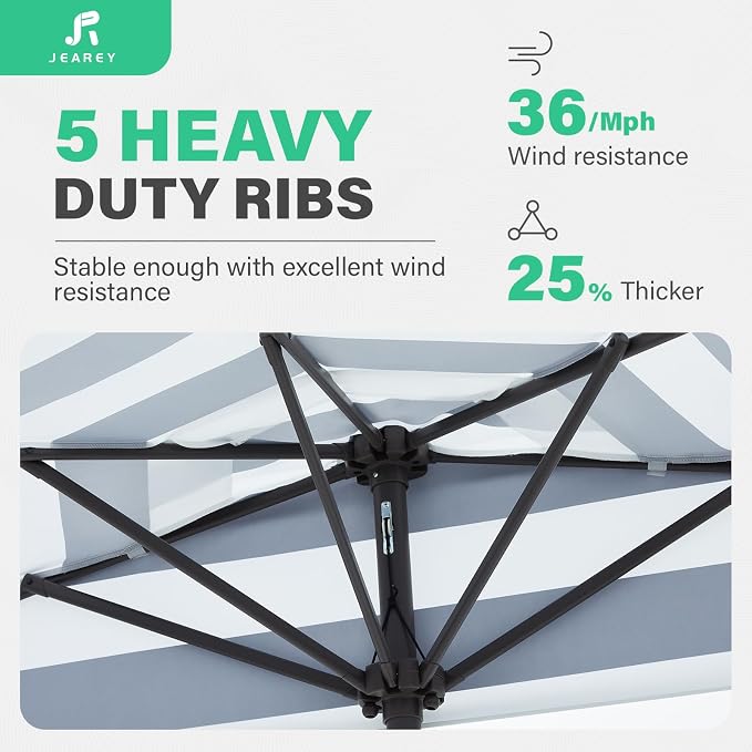 JEAREY 9ft Half Umbrella Outdoor Patio Umbrella Market Umbrellas with Crank, 1/2 Round Wall Umbrella 5 Sturdy Ribs UV Protection for Pool Garden Balcony Deck, Black & White Strip