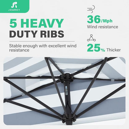 JEAREY 9ft Half Umbrella Outdoor Patio Umbrella Market Umbrellas with Crank, 1/2 Round Wall Umbrella 5 Sturdy Ribs UV Protection for Pool Garden Balcony Deck, Black & White Strip