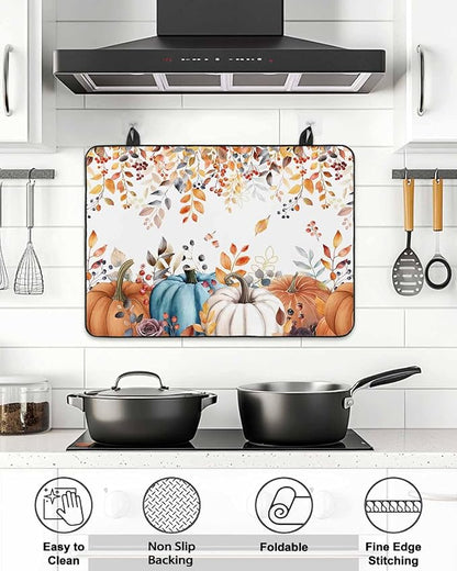 Stove Top Covers for Electric Stove 36x21 Inches, Fall Pumpkins HeatResistant Glass Cooktop Protector, Thanksgiving Weeping Leaves Watercolor Ceramic Stovetop Countertop Covers Vintage Mat, Oven Cover