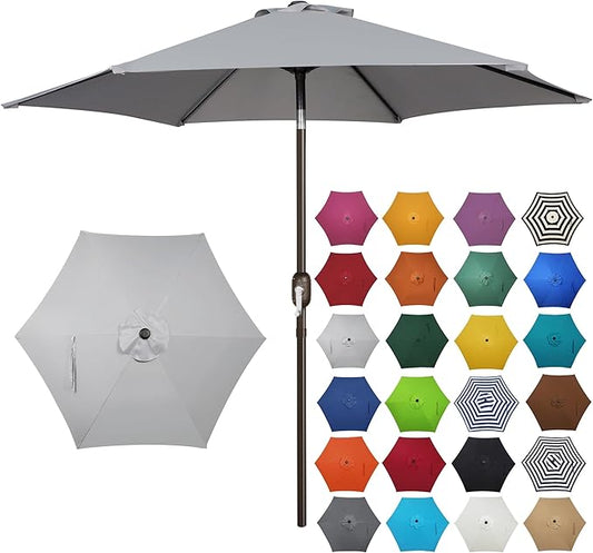 Blissun 7.5 ft Patio Umbrella, Yard Umbrella, Outdoor Market Umbrella with Push Button Tilt Crank, Grey