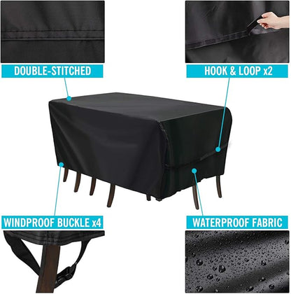 Velway Patio Furniture Cover Outdoor, Waterproof Rectangular Patio Table Chair Sofa Set Cover, 78”Lx63”Wx27”H, All Weather Oxford Tear-Resistant Material with Zipper Carrying Bag Windproof Buckles