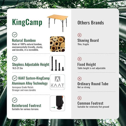 KingCamp Bamboo Folding Table, 4-Fold Camping Adjustable Height Portable Outdoor Lightweight & Compact Table with Aluminum Frame for RV Picnic BBQ Tailgating