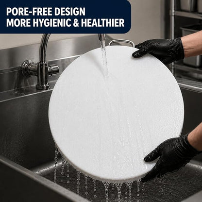 Large Round Cutting Board 15"x15" Extra Thick Plastic Cutting Board for Meat Raw & Raw Meat Board, HDPE Double-Sided Butcher Block Cutting Board, 304 Stainless Steel Handle, Easy Clean