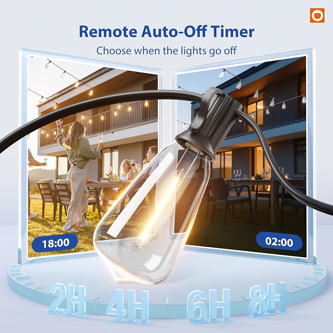 addlon 100FT LED Outdoor String Lights with Remote Waterproof Patio Lights with Shatterproof ST38 Replaceable Bulbs, Dimmable Outside Hanging Light Connectable for Porch, Backyard (Pack of 2)
