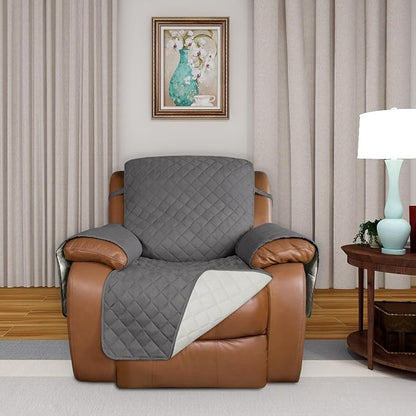 PureFit Reversible Recliner Chair Covers Couch Covers for Dogs, 28 in | Gray/Ivory, Water Resistant Couch Protector, Washable Pet Couch Cover with Non Slip and Elastic Straps For Kids