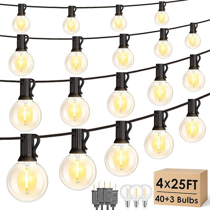 Mlambert 100FT(4x25FT) G40 LED Outdoor String Lights, Plug-in Waterproof Patio Lights with 40+3 LED Bulbs, Porch Lights for Backyard Party Decor, Black