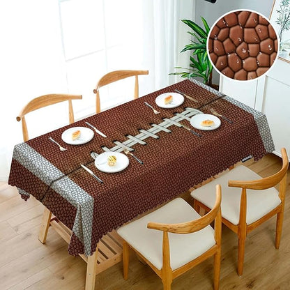Swono Football Tablecloths Sport Game Leather Football Laces Pattern Kitchen Dinning Tabletop Decoration, Polyester Brown Table Cover for Indoor Outdoor 50x72 Inch Tablecloth