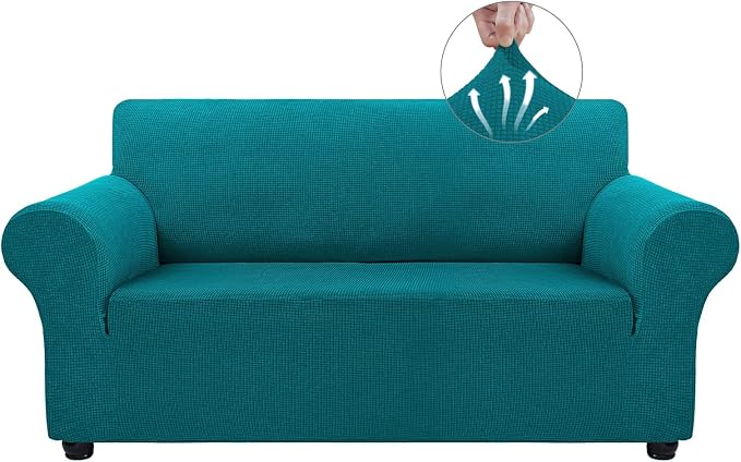 Asnomy Stretch Couch Covers Washable,loveseat Cover Slipcovers,Peacock Blue | 1-Piece Sofa Cover(55"-78") loveseat cover Furniture Protector Soft Jacquard,Non-Slip Elastic Bottom for Dogs & Kids