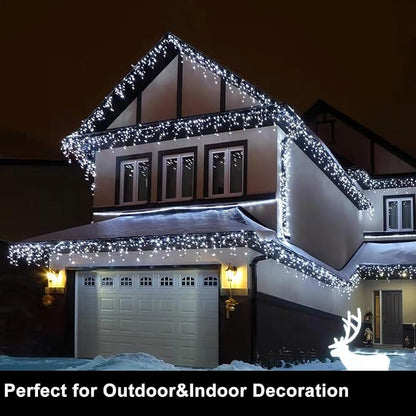 400 LED Icicle Lights for Outside 33FT White Christmas Lights Outdoor | Connectable Plug in Icicle Christmas Lights 8 Modes Waterproof with 75 Drops for Party Holiday Wedding Decoration