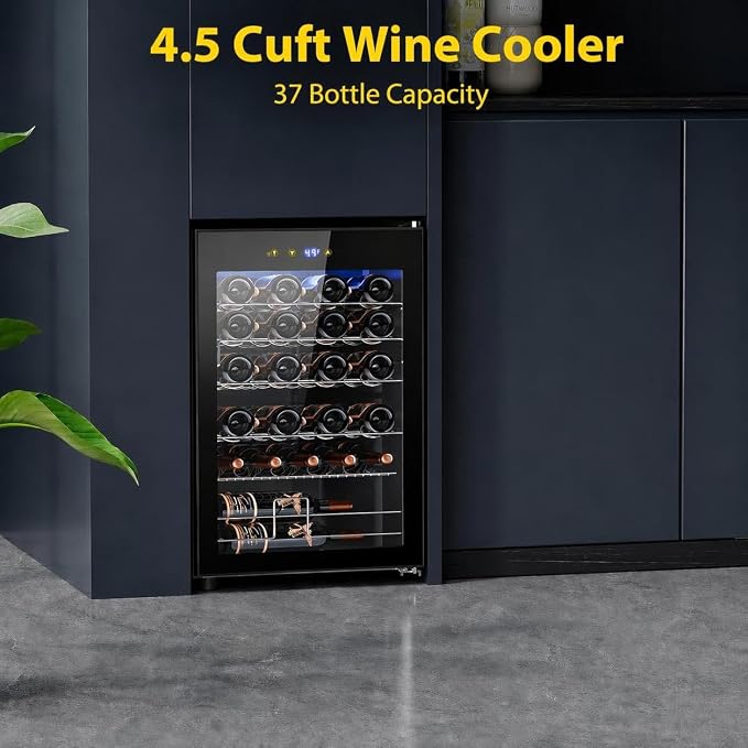 Electactic 37-Bottle Freestanding Wine Cooler Refrigerator, 4.5 Cu. Ft