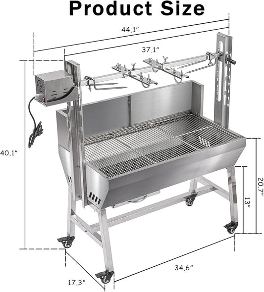 25W Stainless steel pig roaster rotisserie grill, 34.6-inch rated 132-pound barbecue grill suitable for outdoor camping kitchens