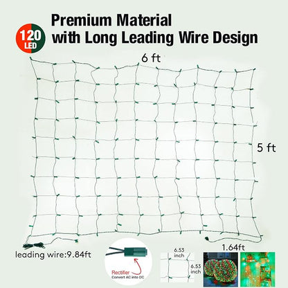 Led Red and Green Christmas Net Lights Outdoor Christmas Bushes Lights 120Led 6ftx5ft, Connectable Outdoor Indoor Mesh Net Lighting for Xmas Holiday, Garden, Lawn, Shrubs, Trees, Bushes Decorations