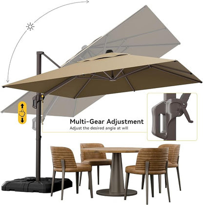 10x10FT Cantilever Outdoor Umbrella, 360° Rotating Large Offset Square Patio Umbrella, Ideal for Garden Backyard Deck Courtyard, Brown