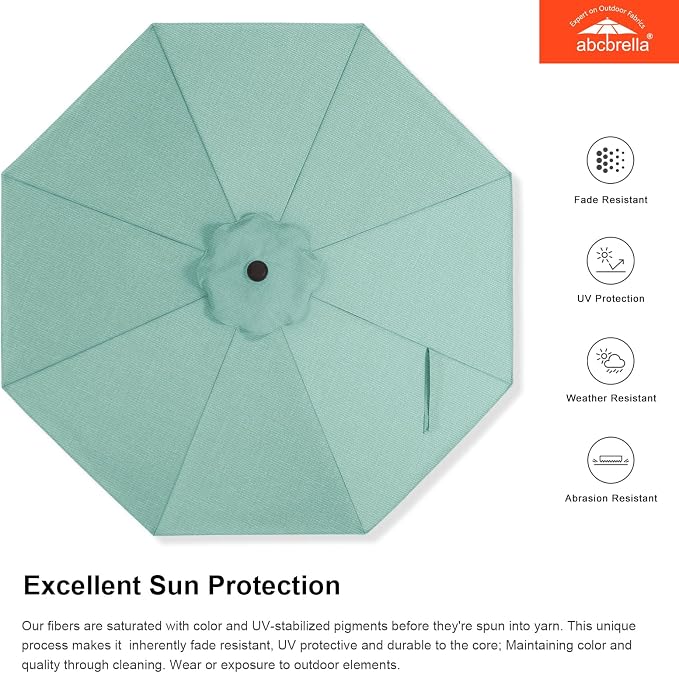 ABCCANOPY OLEFIN® 5-Year No Fading 9FT Outdoor Patio Umbrella(Light Blue) | Fade & UV Resistant Fabric,8 Fiberglass Ribs，Wind Vent，Crank Lift & Tilt,Outdoor Table Umbrella for Deck,Backyard,Yard
