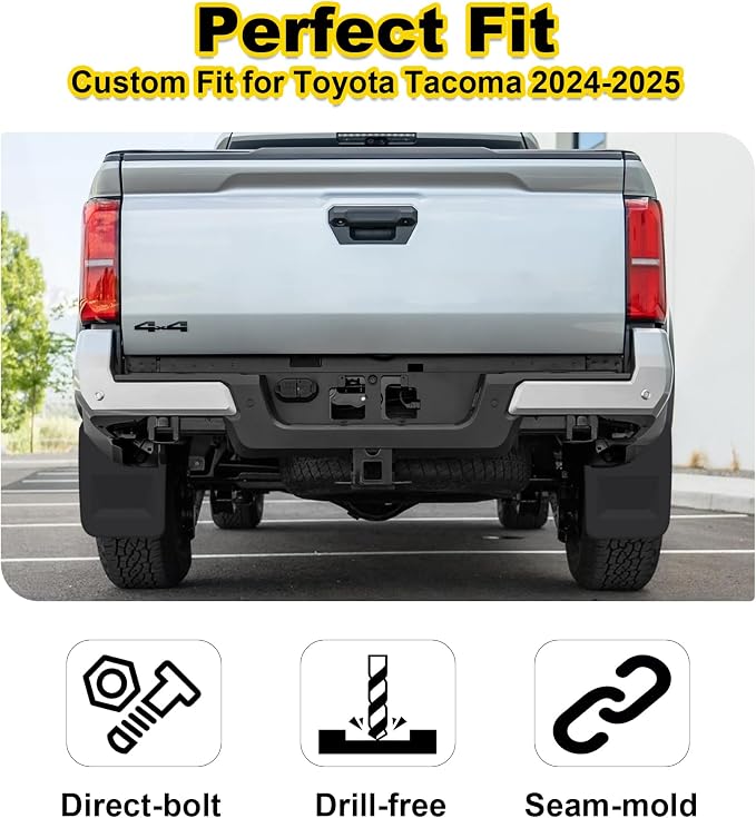 Amber Grille Lights + No-Drill Mud Flaps Combo for Toyota Tacoma 2024-2025 TRD Off-Road