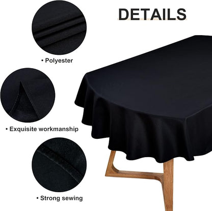 Wolkemer Large Oval Tablecloth 60 x 120 Inch Washable Fabric Table Cloth | Oval Table Cloth, Solid Black Cloth Tablecloth, Oval Table Cover for Dining Wedding Party Banquet Tabletop Decoration