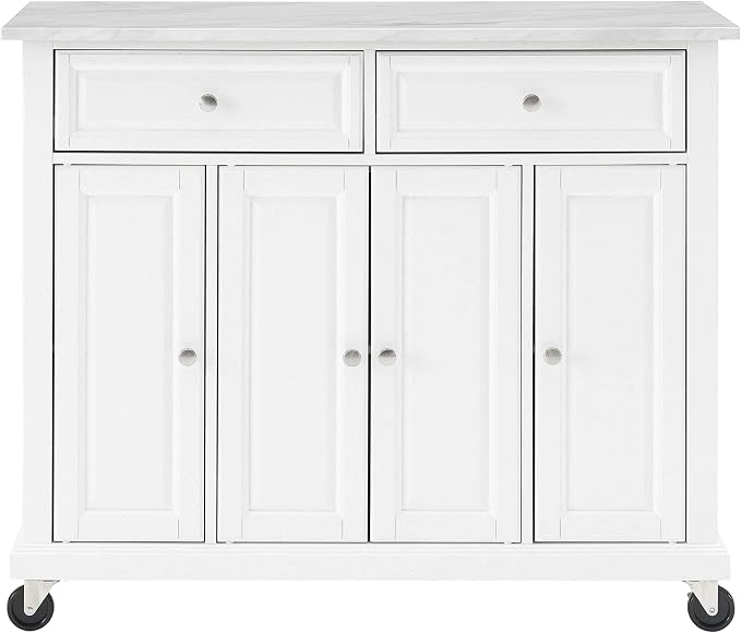 Crosley Furniture Avery Rolling Kitchen Island Storage Cart with Shelves, Microwave Stand, Coffee Bar, Distressed White