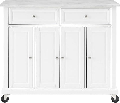 Crosley Furniture Avery Rolling Kitchen Island Storage Cart with Shelves, Microwave Stand, Coffee Bar, Distressed White