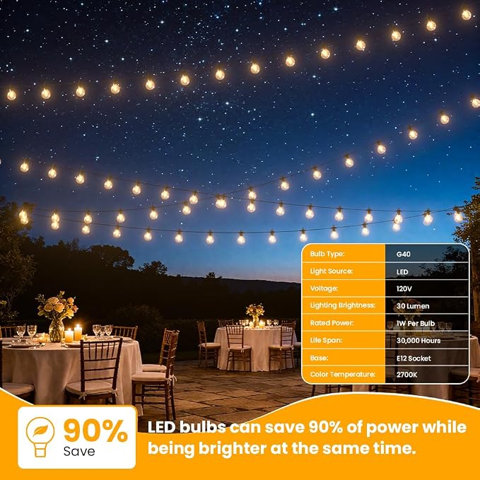 LED Outdoor String Lights, 200FT Patio Lights Outdoor Waterproof with 100+4 Shatterproof G40 Edison Globe Bulbs, 2700K Warm White Hanging Light, Dimmable Light for Outside Backyard Garden Bistro Porch