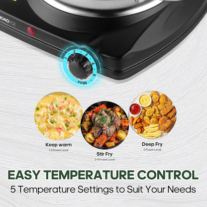 Single Burner Hot Plate Electric, 1000 Watts Electric Burner with 5.5" Coiled Element, Adjustable Temperature, for Dorm, Office, Home, Camp, Compatible for All Cookwares