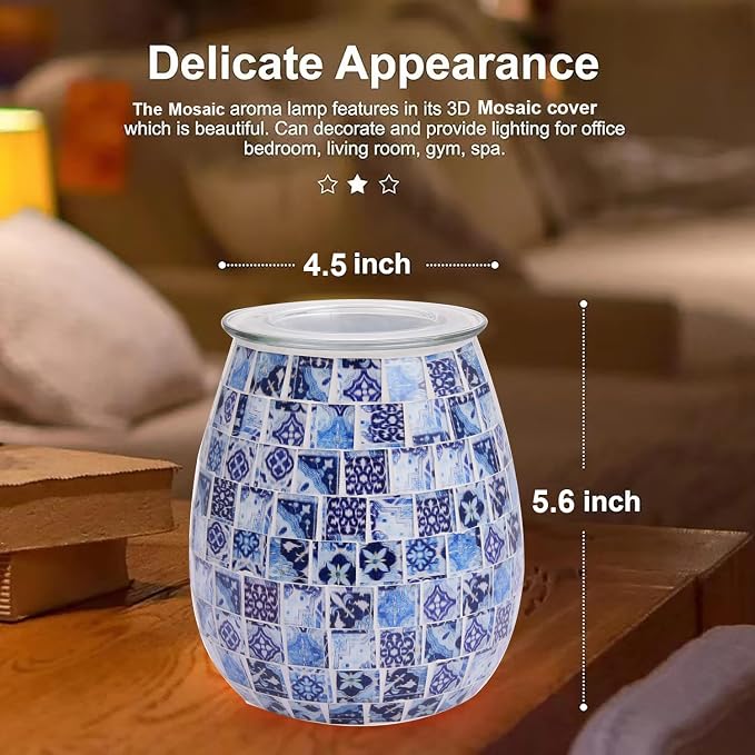 Dicimi Chinese Mosaic Electric Wax Melt Warmer, Handmade Glass Art Candle Warmer Lamp, Plug in Wax Warmer with Night Light 2-in-1, Flameless Wax Melter for Home, Housewarming Birthday Gift