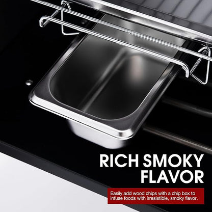 SE2806 28-Inch Analog Electric Smoker With 3 Chrome-plated Smoking Racks, Clear Viewing Window, 454 Sq. In. Cooking Area in Total, 1350W Output, Adjustable Temperature Control, Black