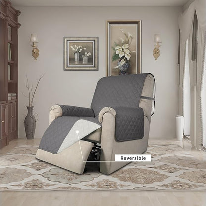 Easy-Going Recliner Chair Slipcover Reversible Sofa Cover Water Resistant Couch Cover Furniture Protector with Elastic Straps for Pets Dog (Recliner 22 inch, Gray/Ivory) | Machine Washable Slipcover For Dogs, Water Resistant Furniture Mat For Living Ro...