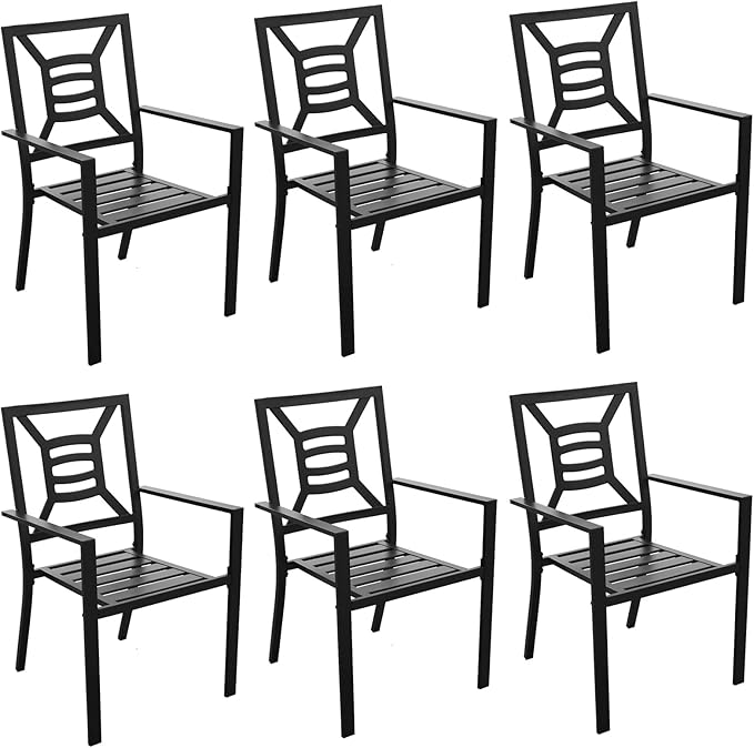 Patio Dining Chairs Set of 6, Stackable Metal Patio Chairs with High Back for Deck Bistro Porch Lawn, Black Wrought Iron Outdoor Dining Chairs