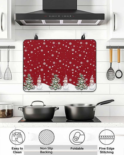 Stove Top Covers for Electric Stove 36x21 Inches, Red Christmas Snowman HeatResistant Glass Cooktop Protector, Winter Xmas Snowflake Ceramic Stovetop Countertop Covers Christmas Tree Mat, Oven Cover